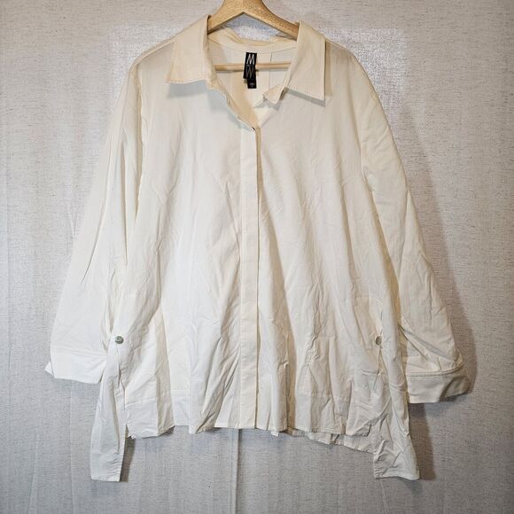 Marla Wynne WynneLayers Cotton-Blend Stretch Poplin Button Front Shirt 24W - Picture 1 of 10